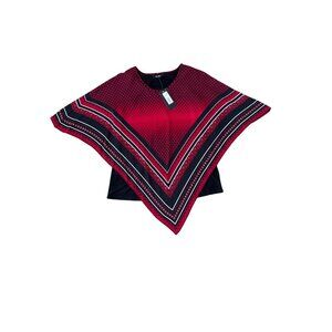Womens Red & Black Geometric Patterned Poncho Top One Size Fits Most